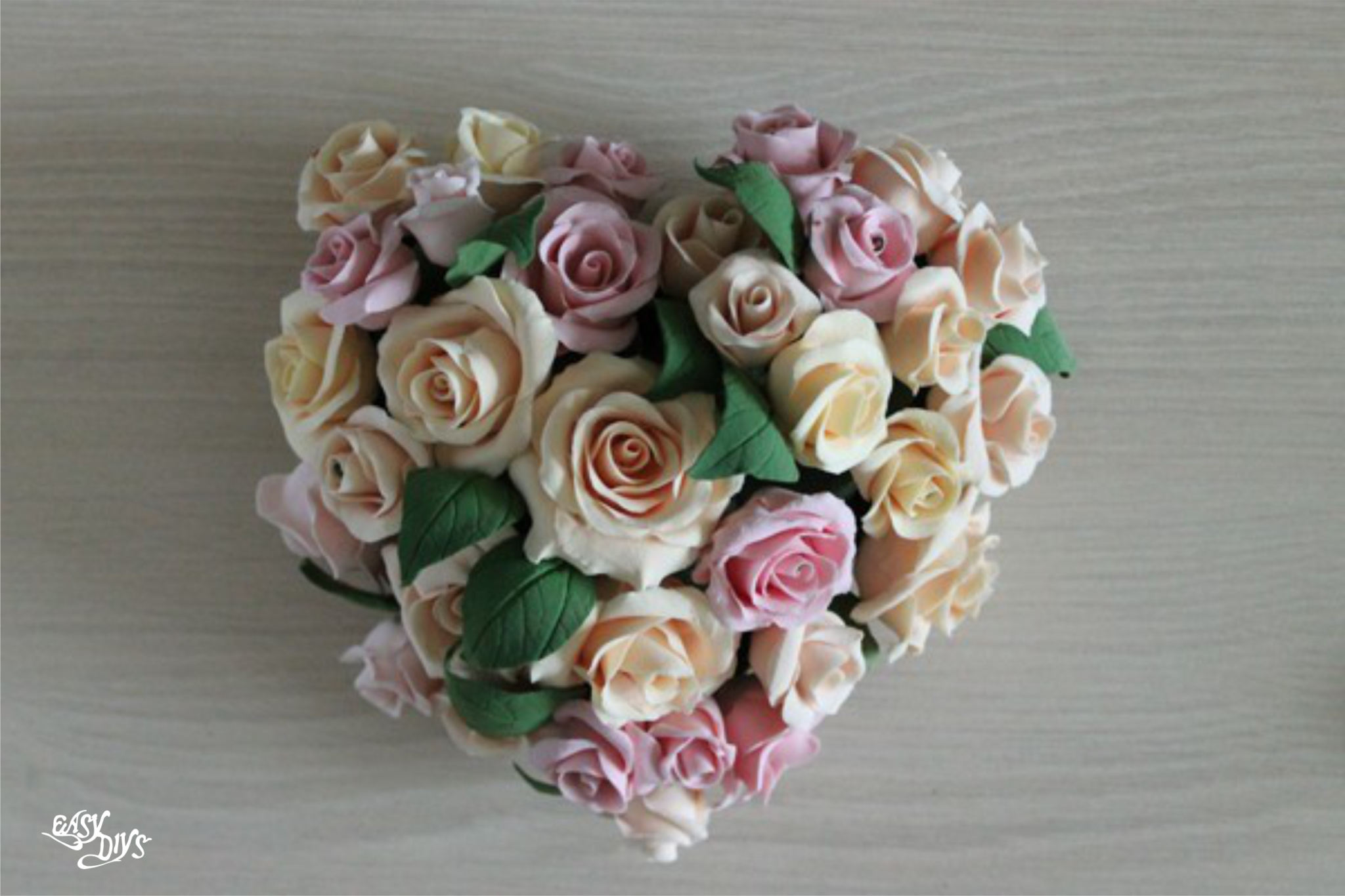 DIY heart-shaped roses arrangement